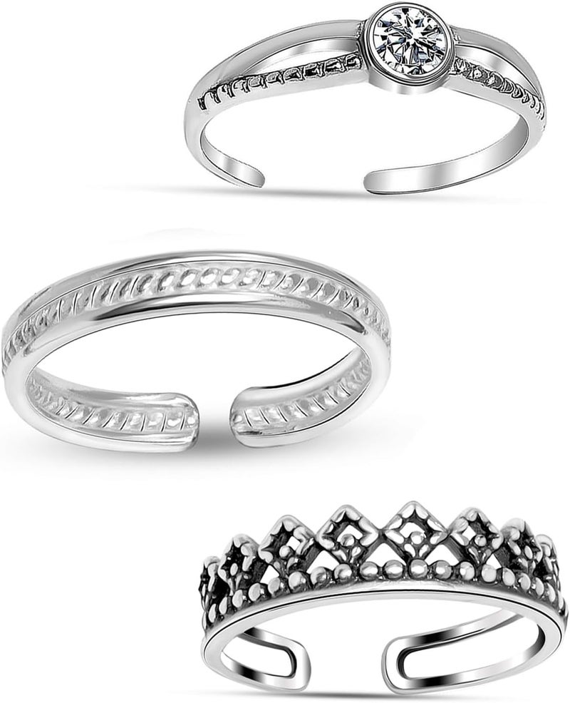 LeCalla 925 Sterling Silver Minimalist Toe Rings Set of Toe Ring Lightweight Simple Antique Open Adjustable Toe-Rings Beach Foot Jewelry Set for Women - Image 2